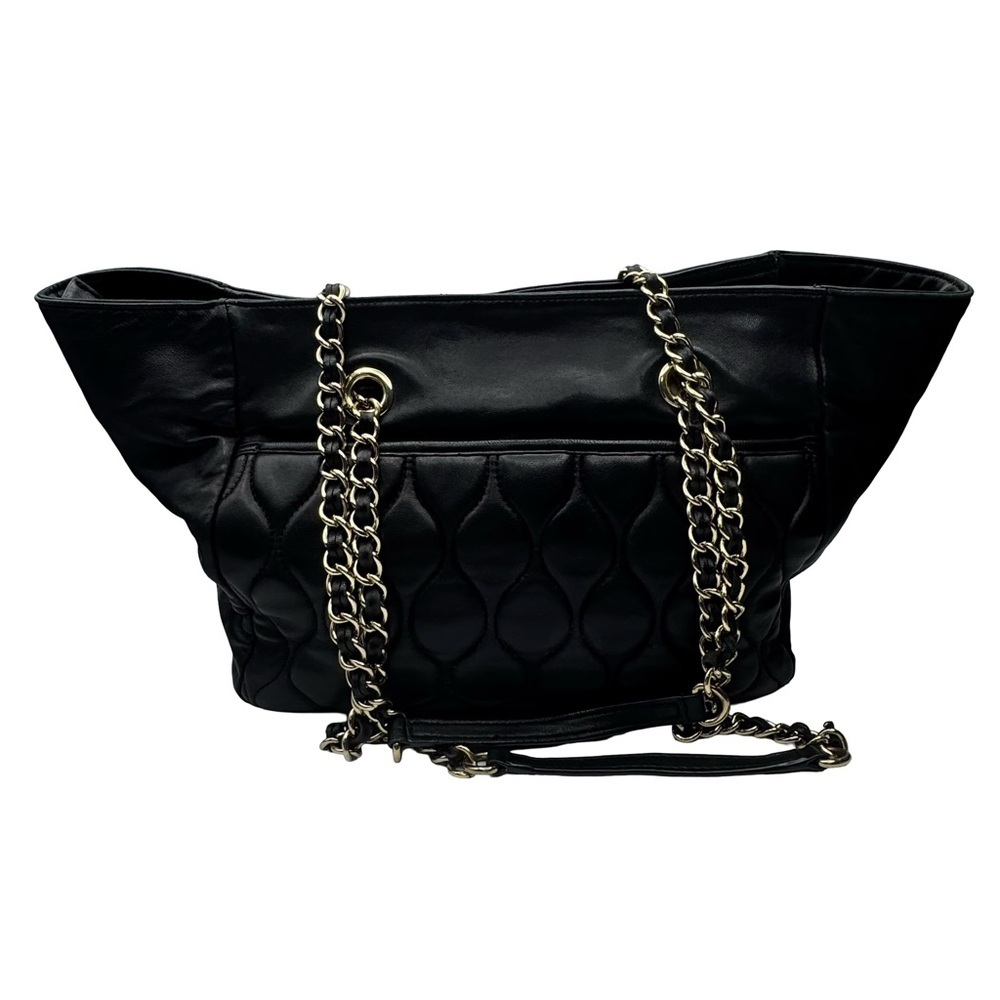 Talbots Quilted Genuine Leather Slouch Bag Tote Chain Strap Black - Picture 3 of 16